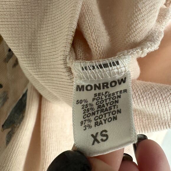 Monrow Abstract Painted Heart Long Sleeve Lightweight Cropped Sweater Size XS - Picture 2 of 4